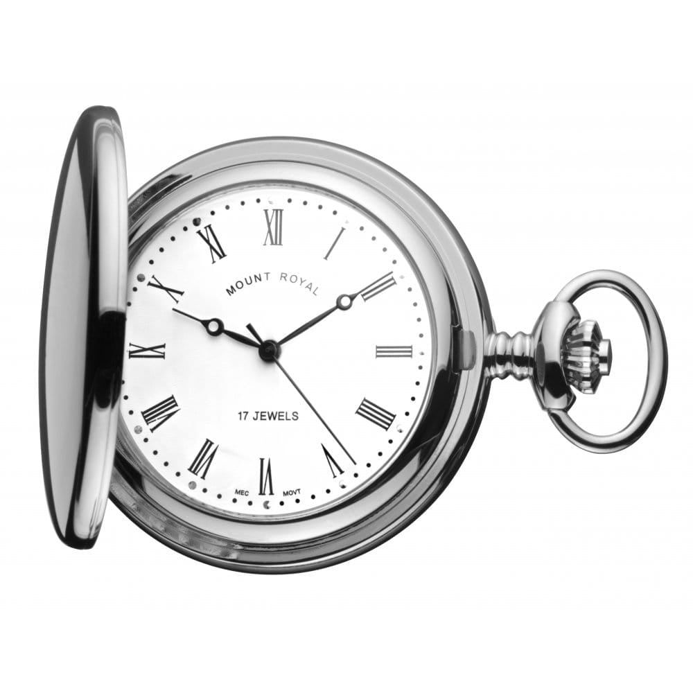 Chrome Polished 17 Jewel Mechanical Full Hunter Pocket Watch With Roman Indexes