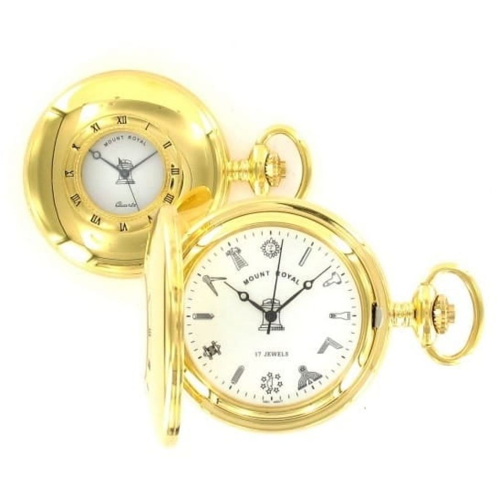 Masonic Gold Toned 17 Jewel Mechanical Half Hunter Pocket Watch