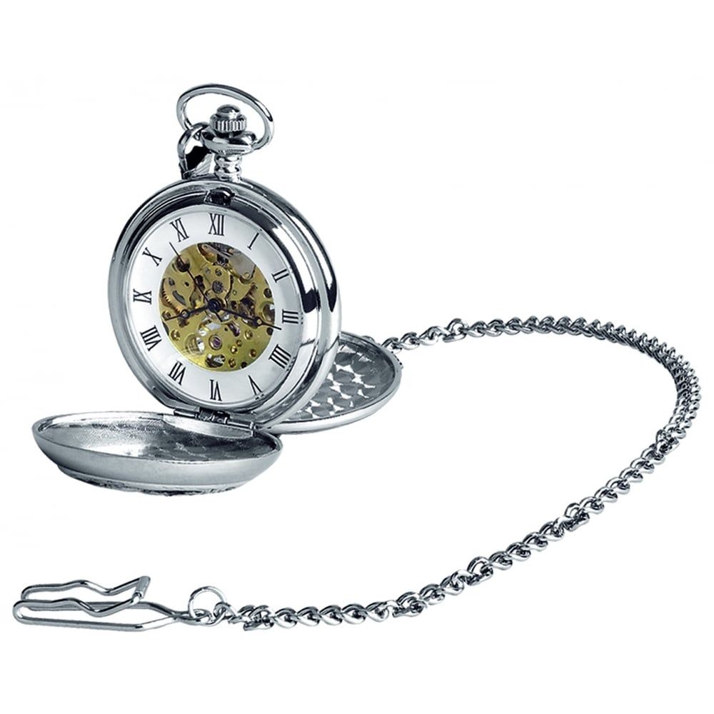 21 Two-tone Chrome/pewter Mechanical Double Hunter Pocket Watch