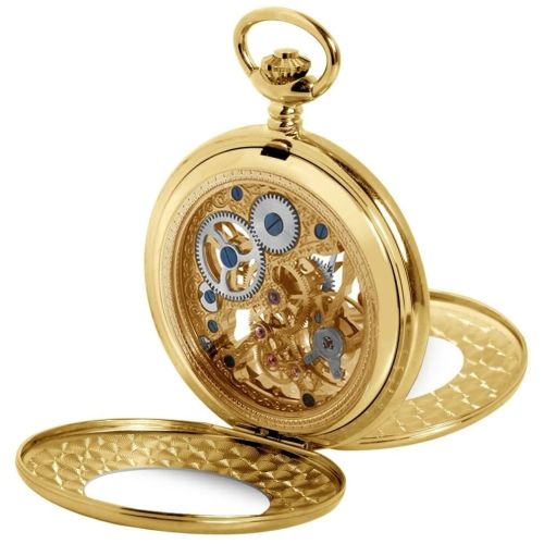 Gold Plated Mechanical Double Half Hunter Front and Back Pocket Watch
