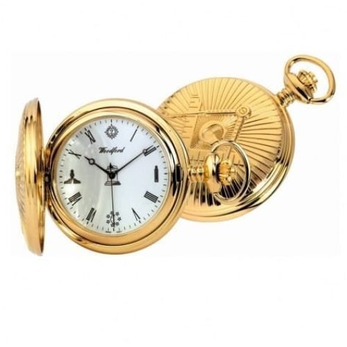 Masonic Gold Plated Quartz Full Hunter Pocket Watch