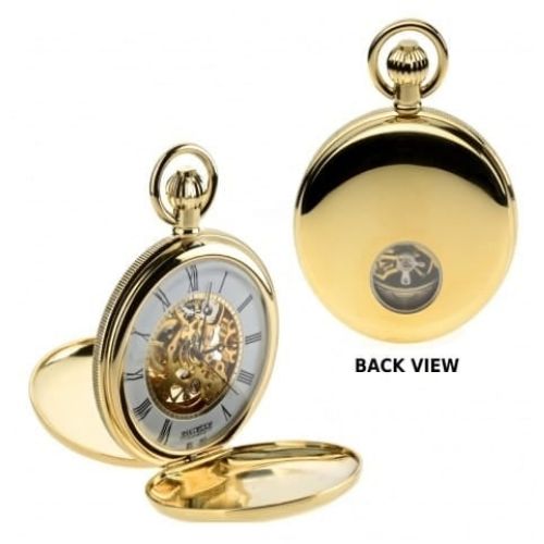 Gold Toned Double Hunter Mechanical Pocket Watch With Heartbeat Window