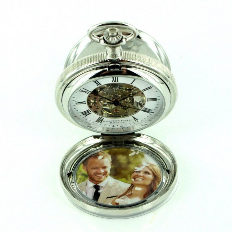 The Kew - Chrome Plated Photo Frame Mechanical Pocket Watch