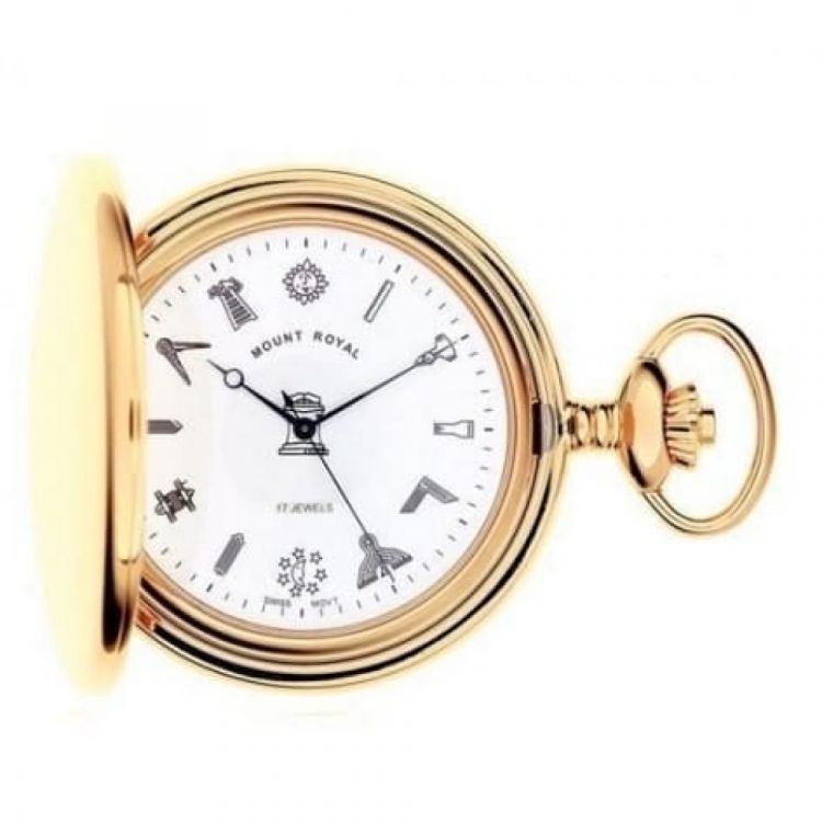 Masonic Gold Tone Full Hunter 17 Jewel Mechanical Pocket Watch