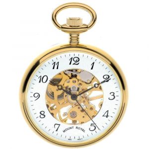 Gold skeleton store pocket watch