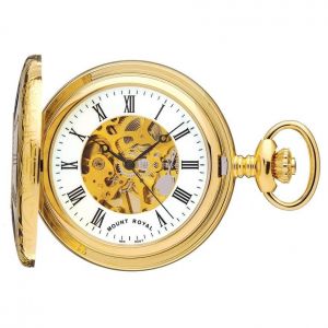 Gold Tone Mechanical Half Hunter Pocket Watch With Roman Numerals